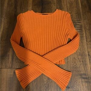 Forever 21 Bold Orange Ribbed Crew Neck Sweater
